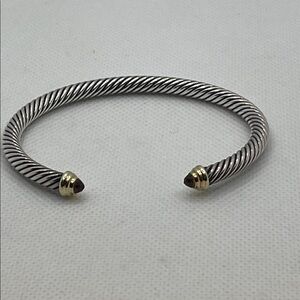 David Yurman 5mm Classic Cable Sterling Silver 14k Gold Citrine Cuff Bracelet